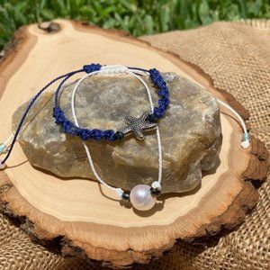 Starfish shape& Freshwater Pearl braided Bracelet